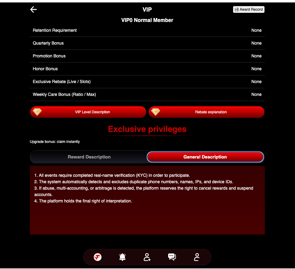 VIP general conditions